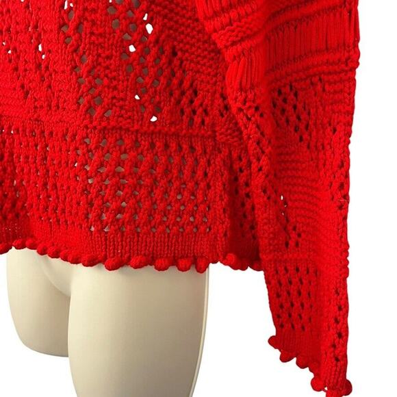 Zara Womens Loose Open Crochet Knit Red Pullover 3/4 Sleeve Sweater sz Small - Picture 10 of 16